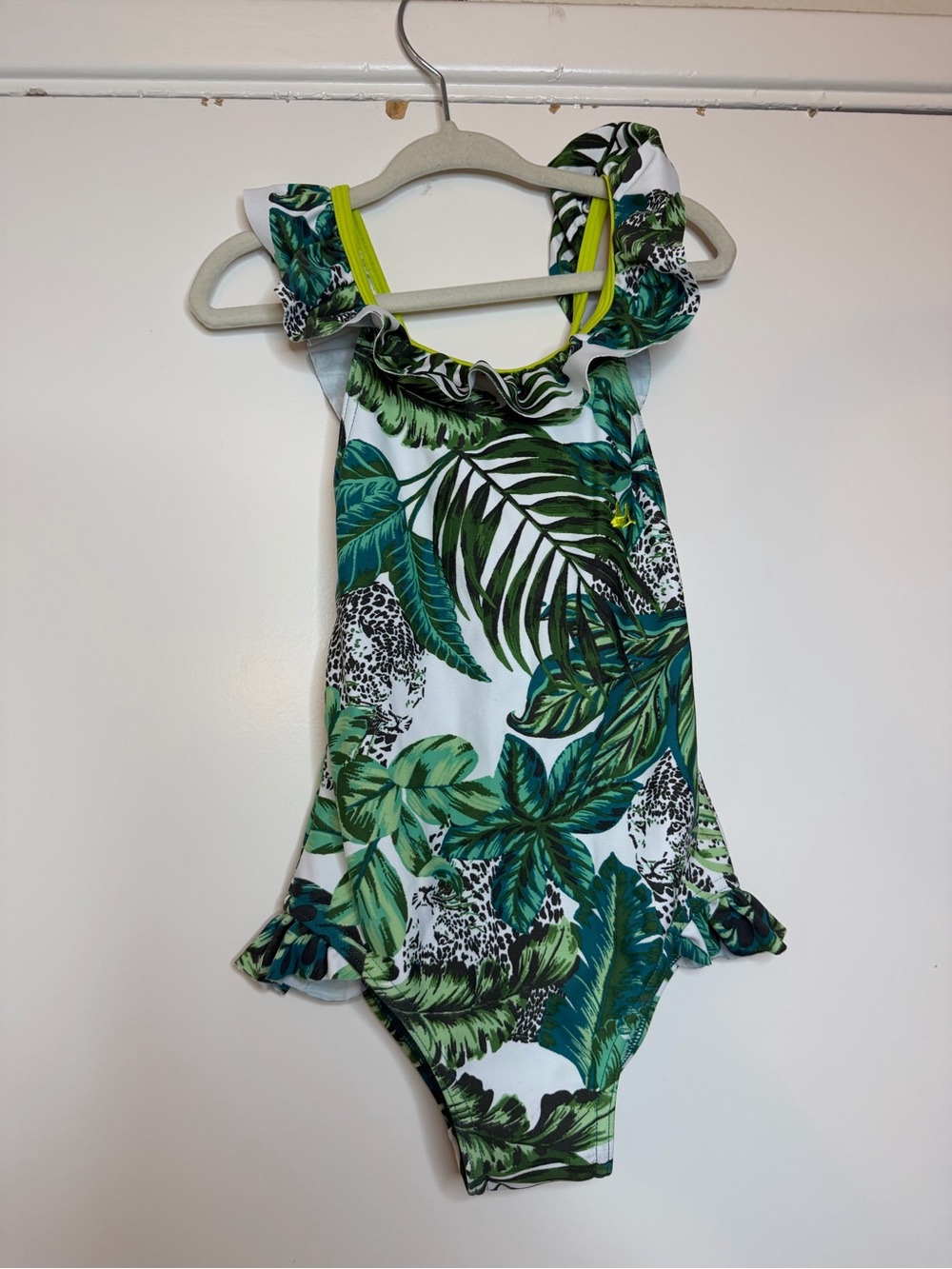 Milly Green Tropical Leaf Ruffle One-Piece Swimsuit